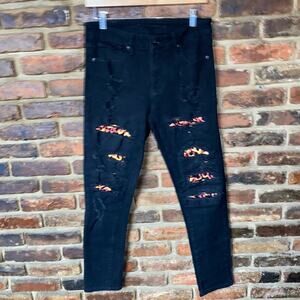 Rue 21 Black Flame Fire Super Skinny Supreme Flex Stretch Jeans Men's Size 30x30